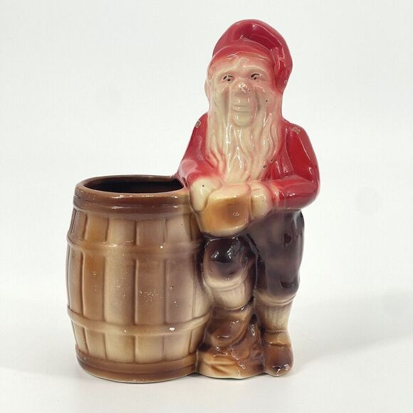 Vintage Christmas Elf Gnome Tomte Nisse Ceramic Pot Toothbrush Holder Vase Jul - Picture 1 of 12
